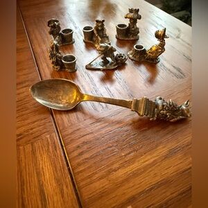 Rare!! Peter Rabbit Pewter Birthday Candle Holders & Peter Rabbit Child Spoon